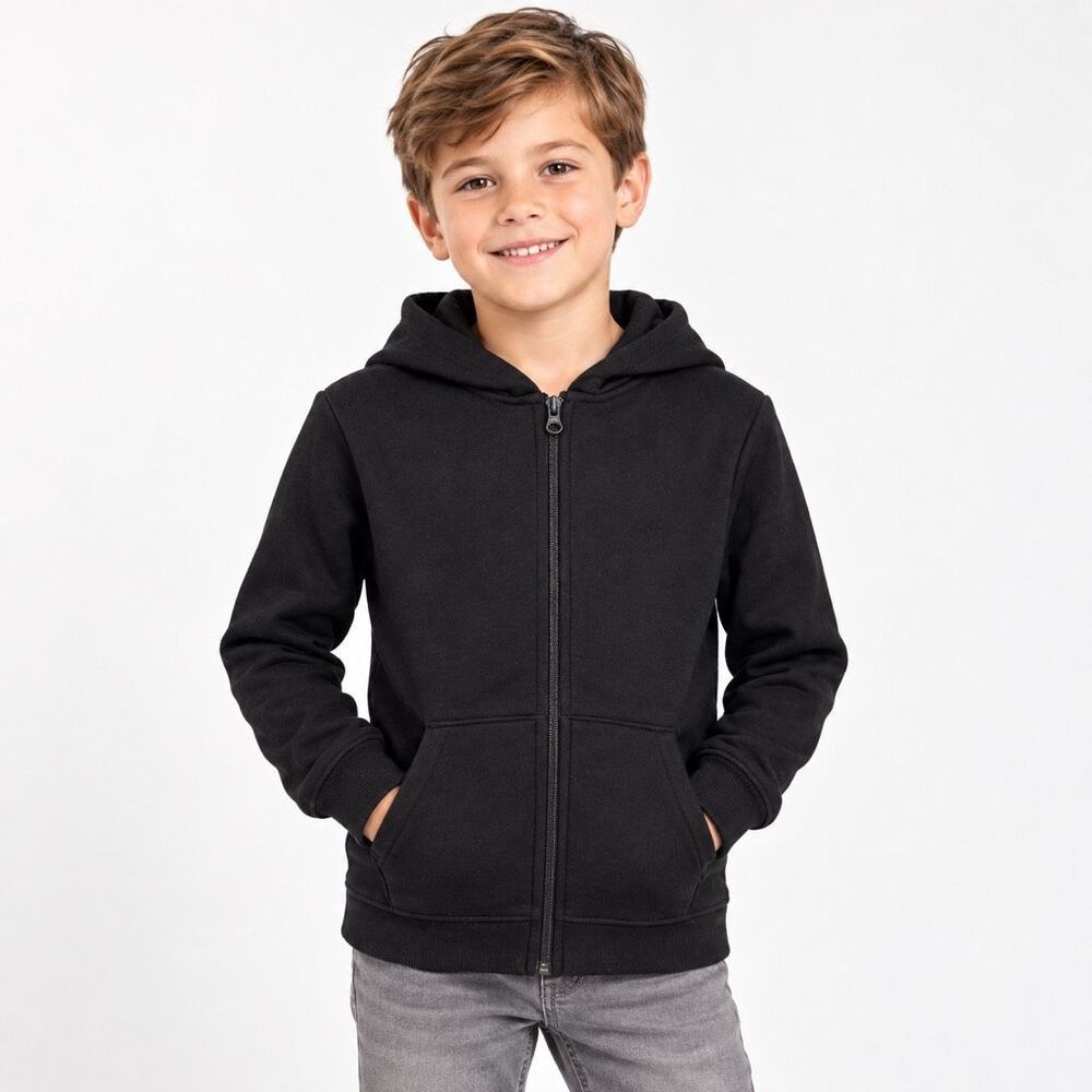 Cat & Jack Boys Black Fleece Lined Full Zip Hoodie Jacket Size 6/7 NWT